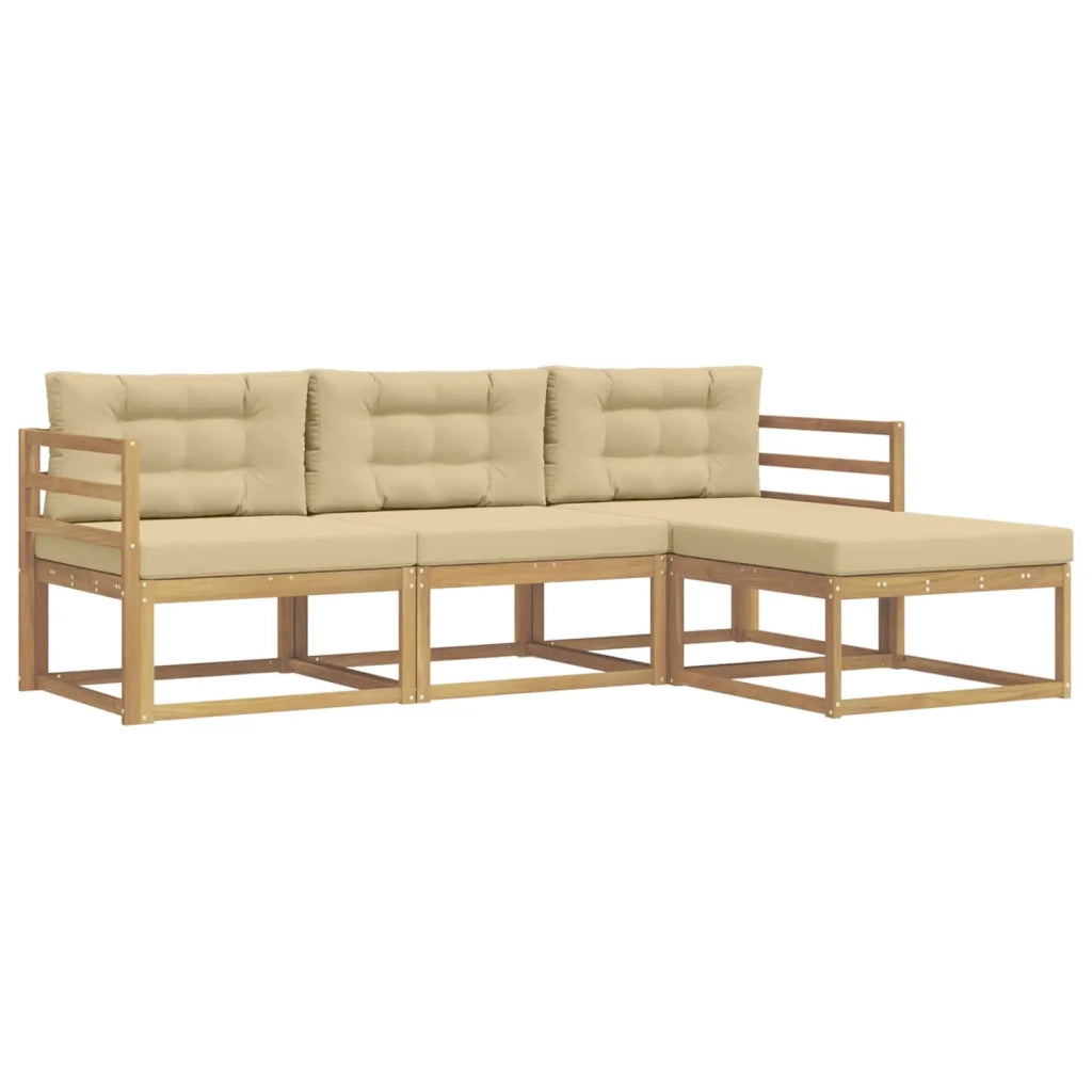 Set di divani da esterno 4 pcs Bianco e Beige Poliestere