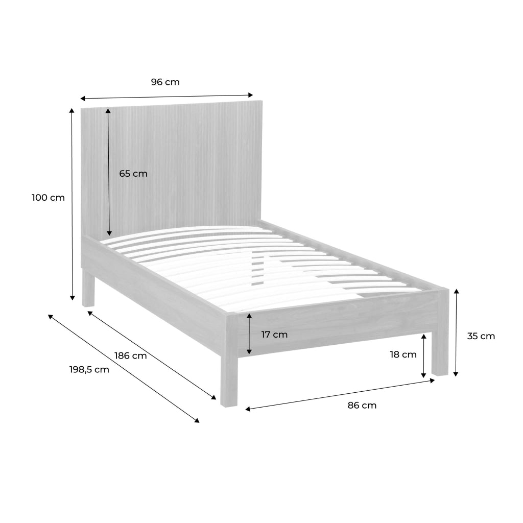 Letto con rete a doghe e testiera 90x190cm decorazione legno, noce