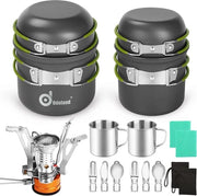 Servizio da campeggio, 16 pezzi, per 2 persone, attrezzatura da cucina all'aperto in alluminio e acciaio inossidabile, pieghevole, mini-cucina da campeggio per outdoor, servizio, picnic e escursioni