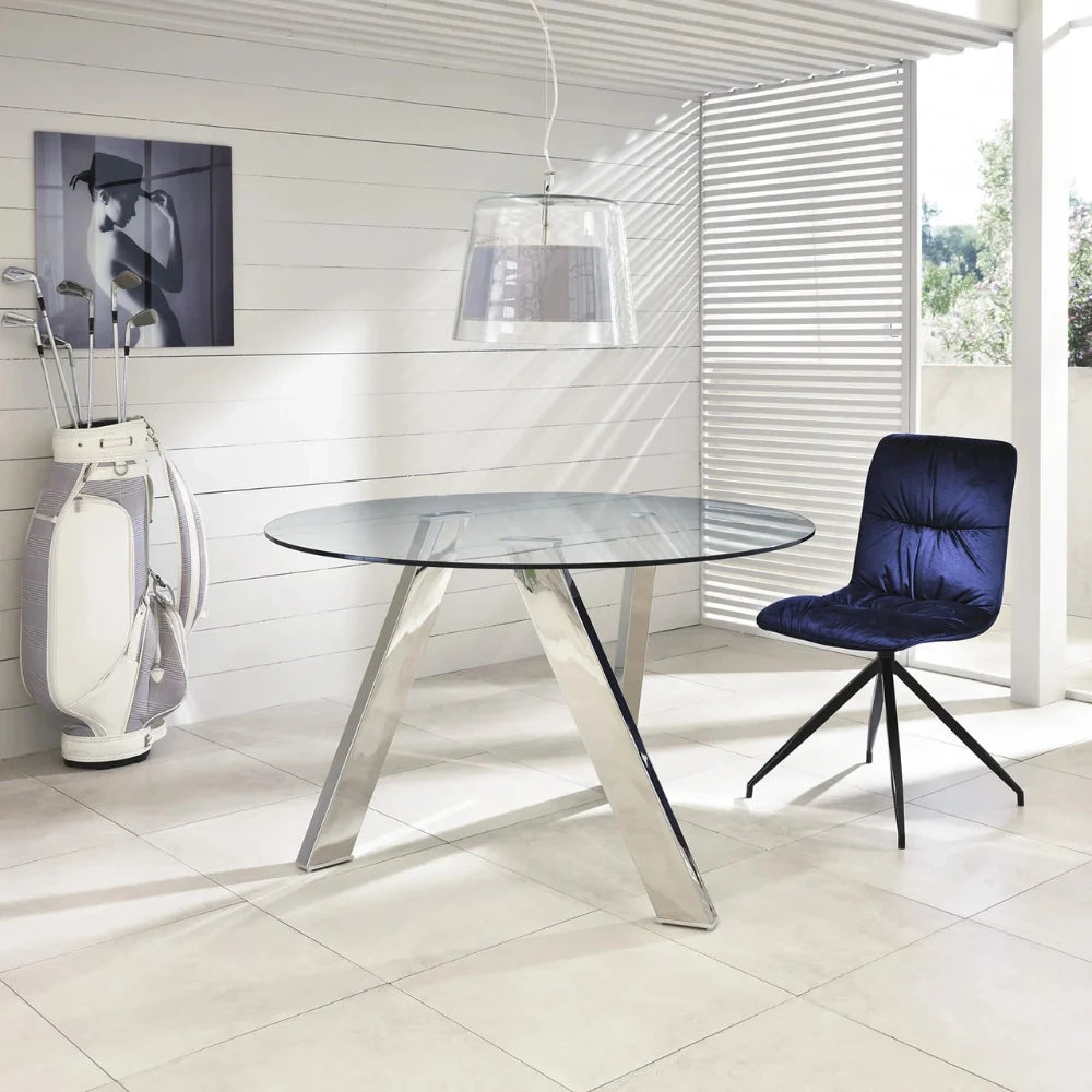 Tavolo da pranzo fisso in vetro temperato con gambe grigio cromato Louvre 120x120 cm fino a 6 posti | Duzzle