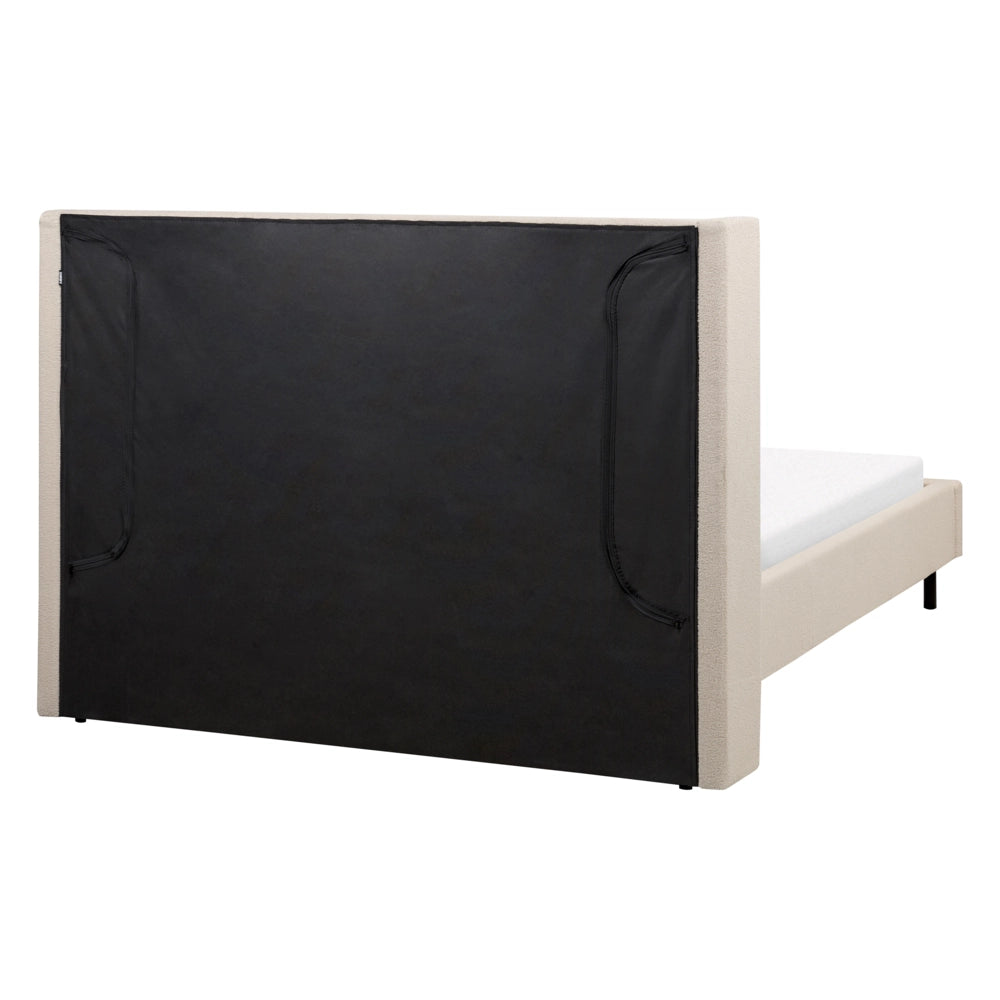 Letto matrimoniale con doghe 180 x 200 cm tessuto bouclè di colore beige stile glam moderno