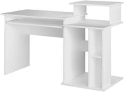 Scrivania con ripiani Jan, Bianco, 130 x 55 cm, con sovrastruttura e ripiano estraibile per tastiera