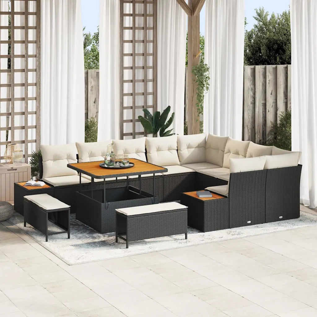Set Divano da Giardino con cuscino 12 pcs Nero Poly Rattan 3364895