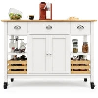 Isola da cucina moderna con lati pieghevoli, spazio di conservazione multifunzionale, 120×45×90 cm, Legno naturale e Bianco
