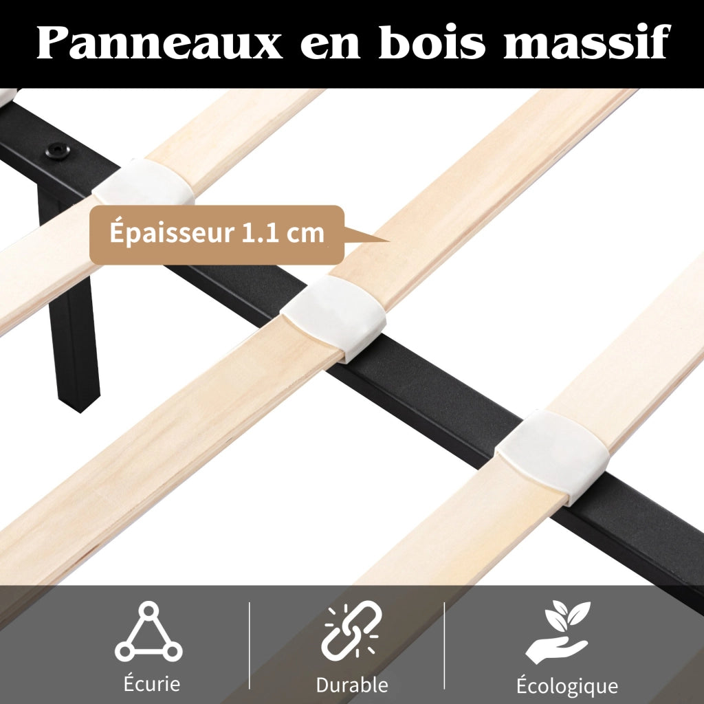Letto imbottito 140 × 190 cm 2 posti con contenitore, LED e testiera, senza materasso, in PU, nero