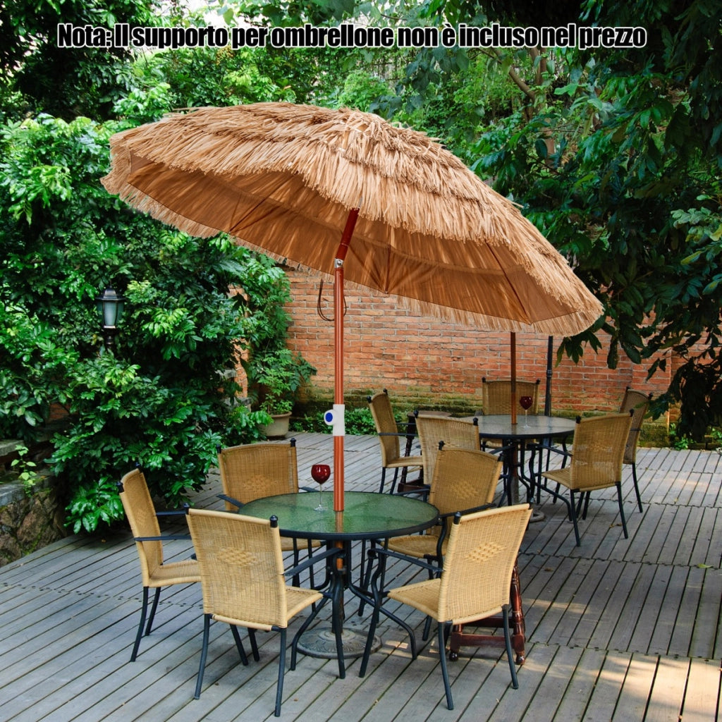 Ombrellone di paglia PP da giardino con borsa e design inclinabile, Ombrellone tiki hawaiano 175cm pieghevole-Ombrelloni