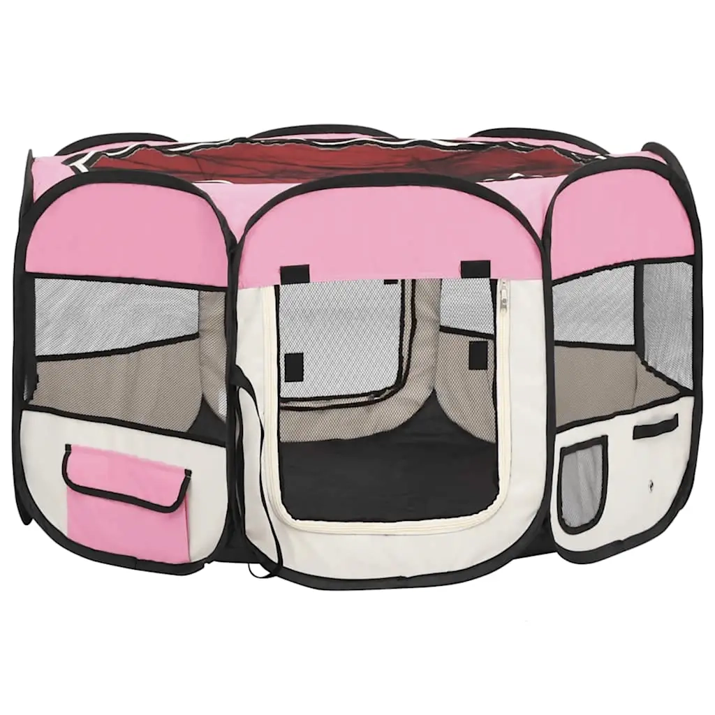 Box per Cani Pieghevole con Borsa Trasporto Rosa 110x110x58 cm 171010