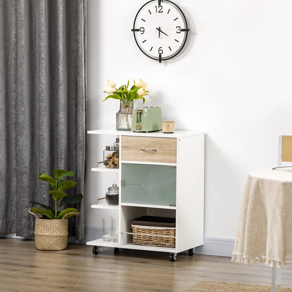 Carrello da cucina con cassetto e porta a vetro ¨C zephmum ¨C naturale 65x39x80 cm