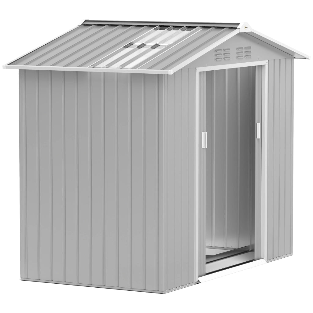 Casetta da Giardino ¨C zephmum ¨C Grigio Argento 213x130x185 cm con Porte Scorrevoli e Lucernario