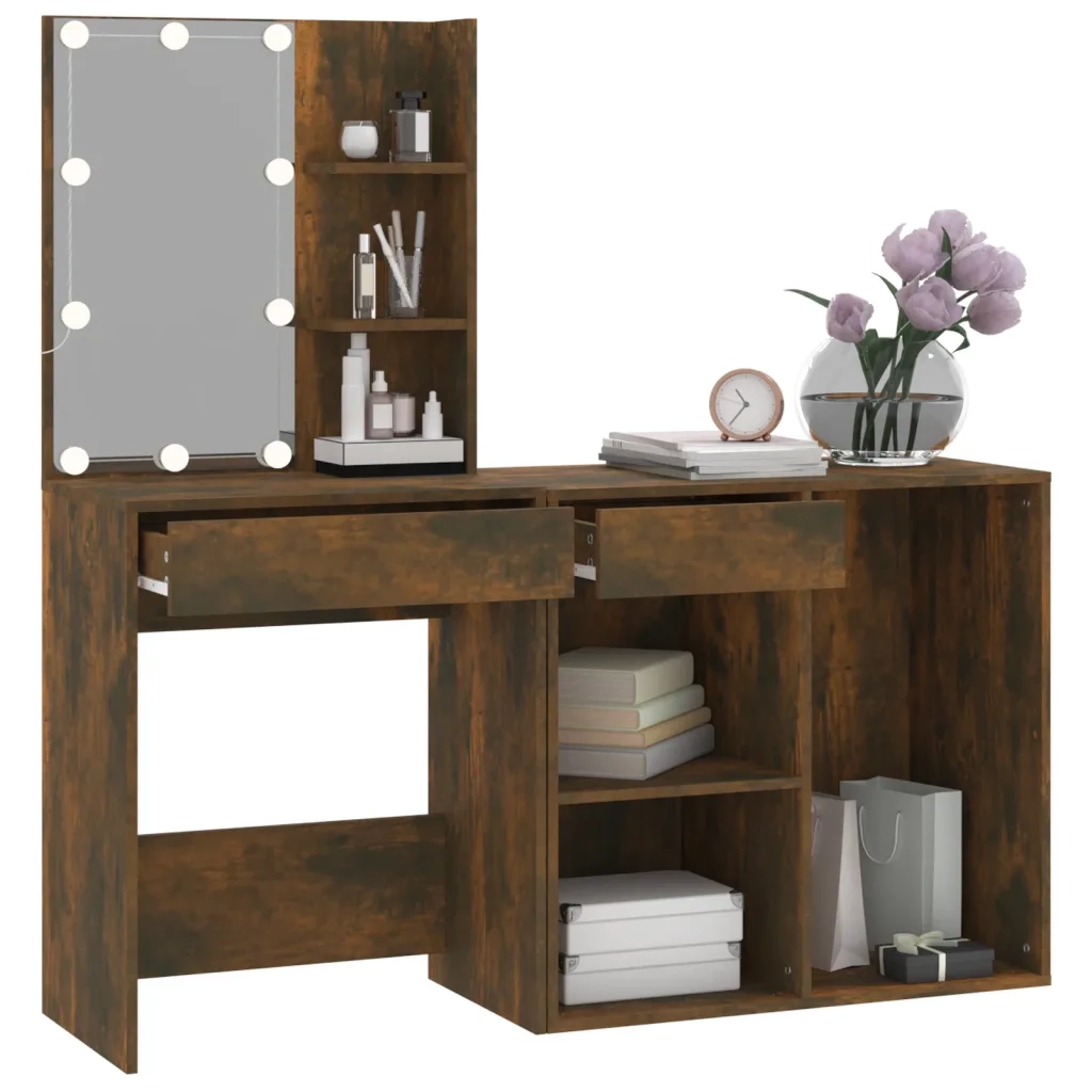 Toeletta con LED e Armadietto Rovere Fumo in Legno Multistrato 3120185