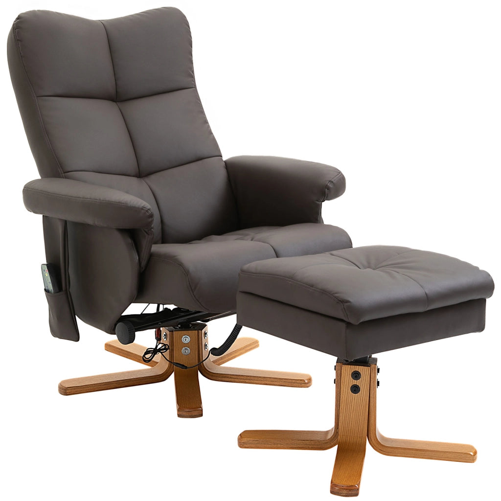 Poltrona Relax Massaggiante Girevole con Poggiapiedi ¨C Zephmum ¨C Marrone in Similpelle