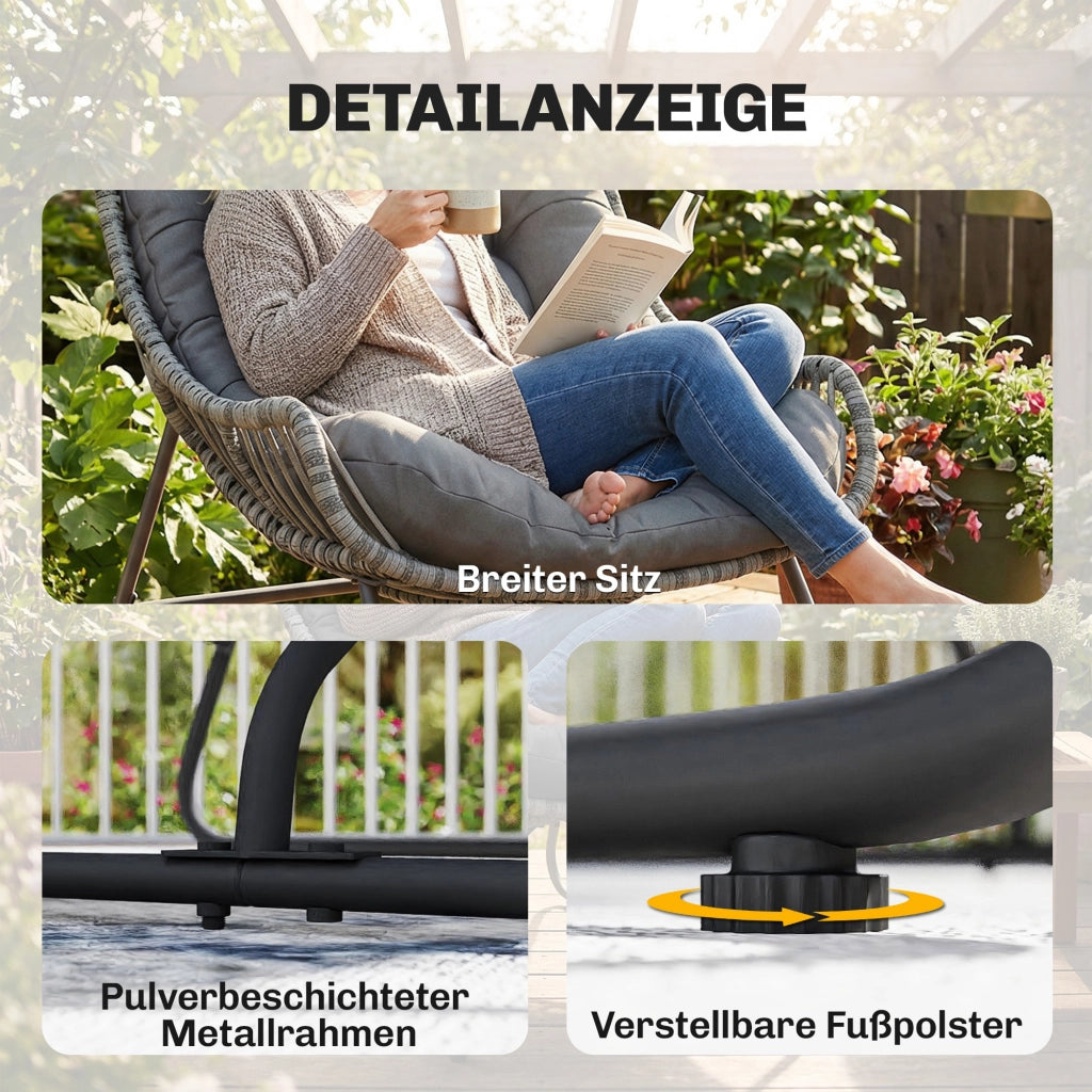 Poltrona da giardino in polyrattan con cuscini ¨C zephmum ¨C grigio, portata 120kg