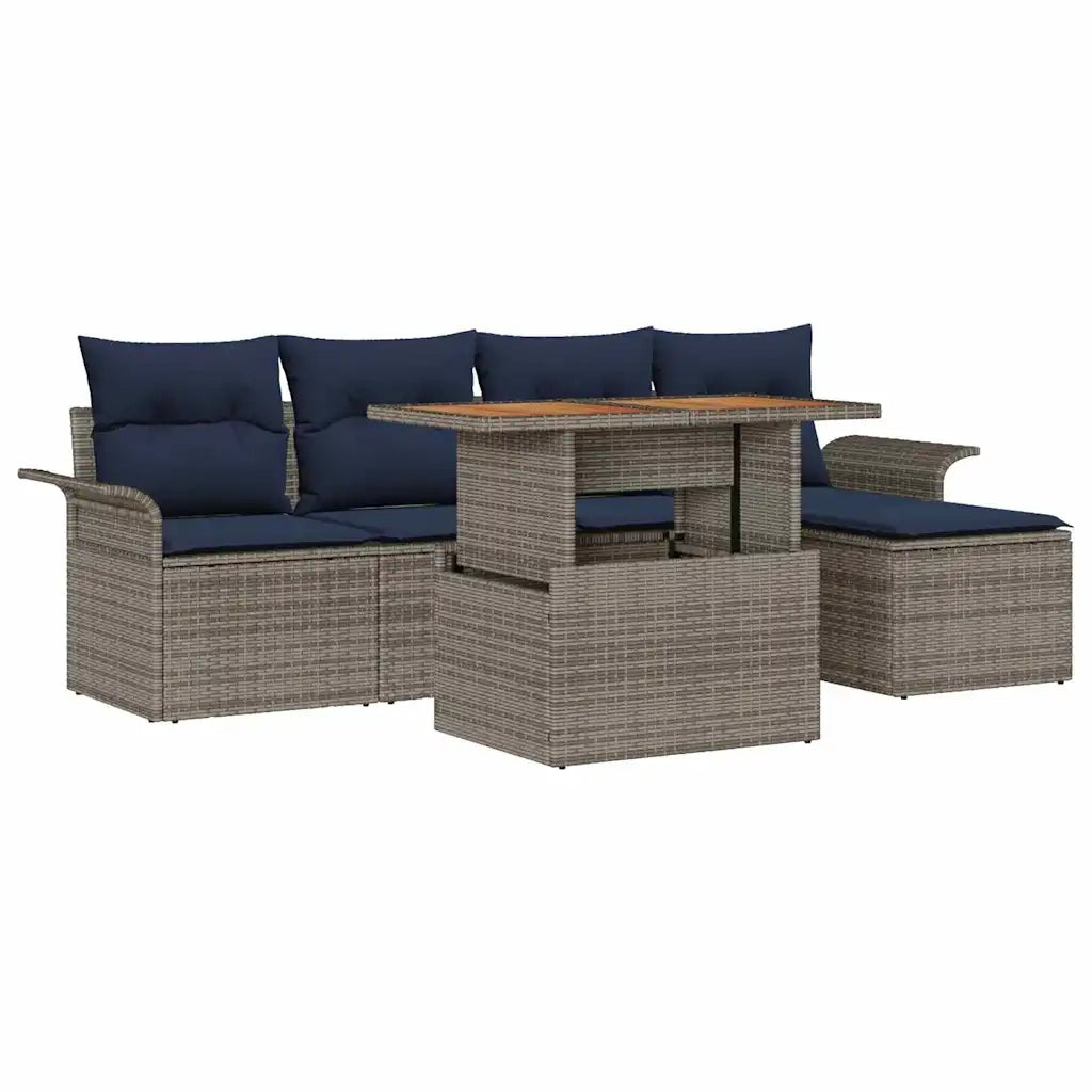 Set Divano da Giardino con cuscino 6 pcs grigio e blu navy