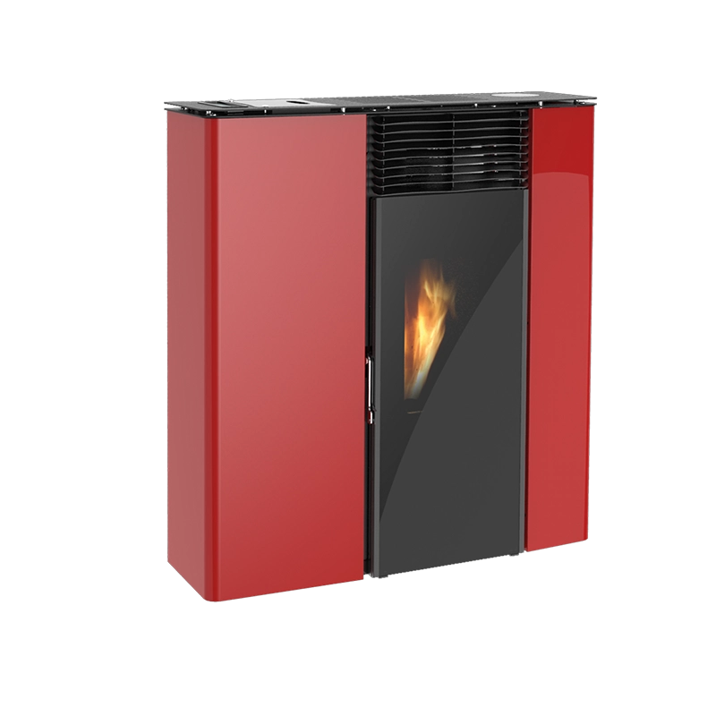 Stufa a pellet Flat 502 slim ventilata 9,7kw in acciaio rosso Lincar