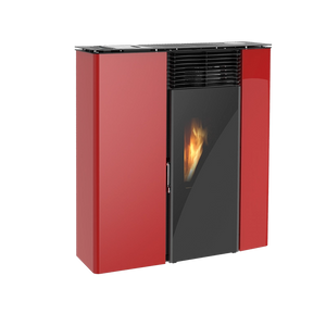 Stufa a pellet Flat 502 slim ventilata 9,7kw in acciaio rosso Lincar