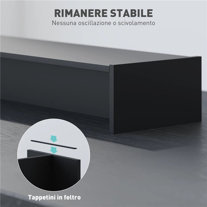 SUPPORTO PER MONITOR CON 2 VANI CONTENITORE IN LEGNO 100X27X15 CM NERO