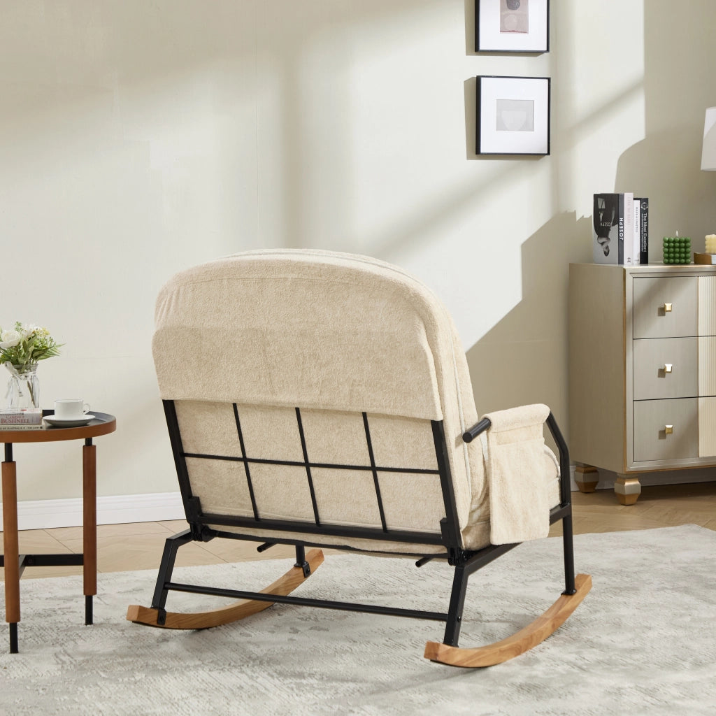 Poltrona a dondolo reclinabile beige con poggiapiedi estraibile