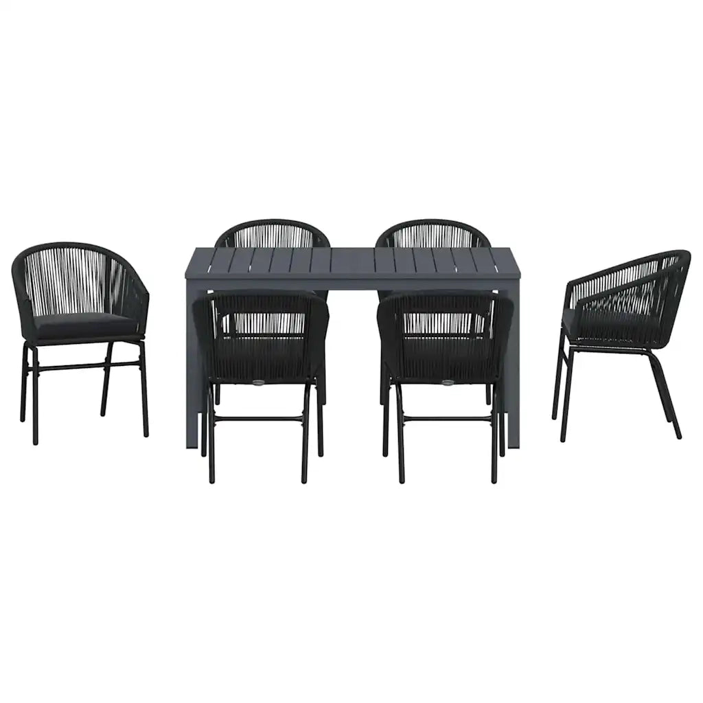 Set da Pranzo per Giardino 7 pcs Nero polyrattan 3378824