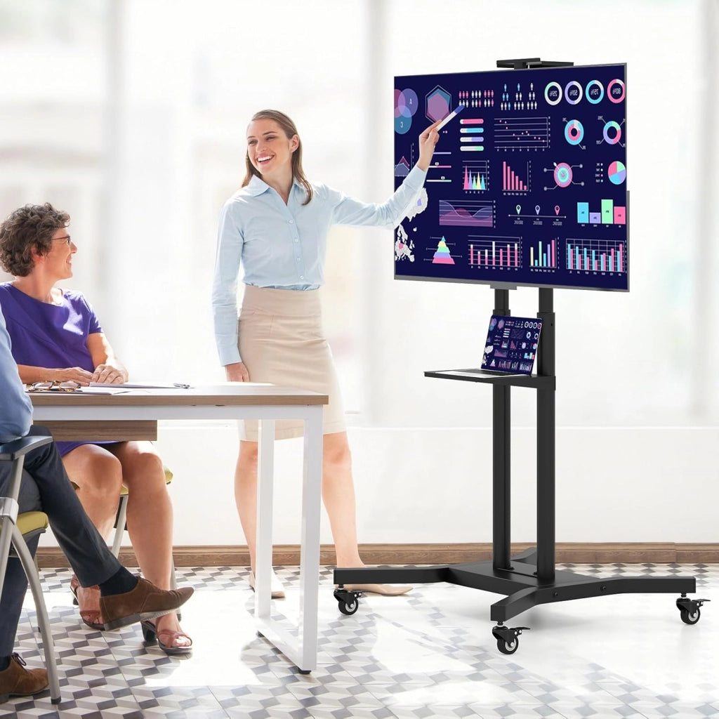 Supporto TV da Pavimento per TV LCD LED da 32-70 Pollici, Supporto TV Regolabile in Altezza a 8 Livelli, Carico 50 KG, VESA Max 600 X 400 MM, con Ripiano per TV Piatto/Incurvi, per Casa, Ufficio