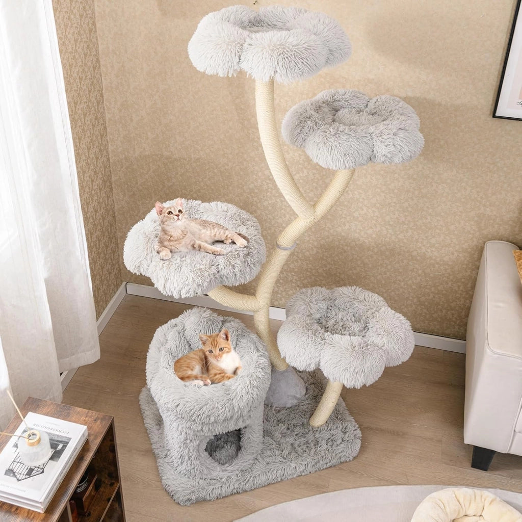 Tiragraffi per Gatti Alto 165cm,Alberi per Gatti con 4 Piattaforme, Tiragraffi in Sisal e Tubo di Supporto Robusto, Mobili per Animali da Interno (Grigio)