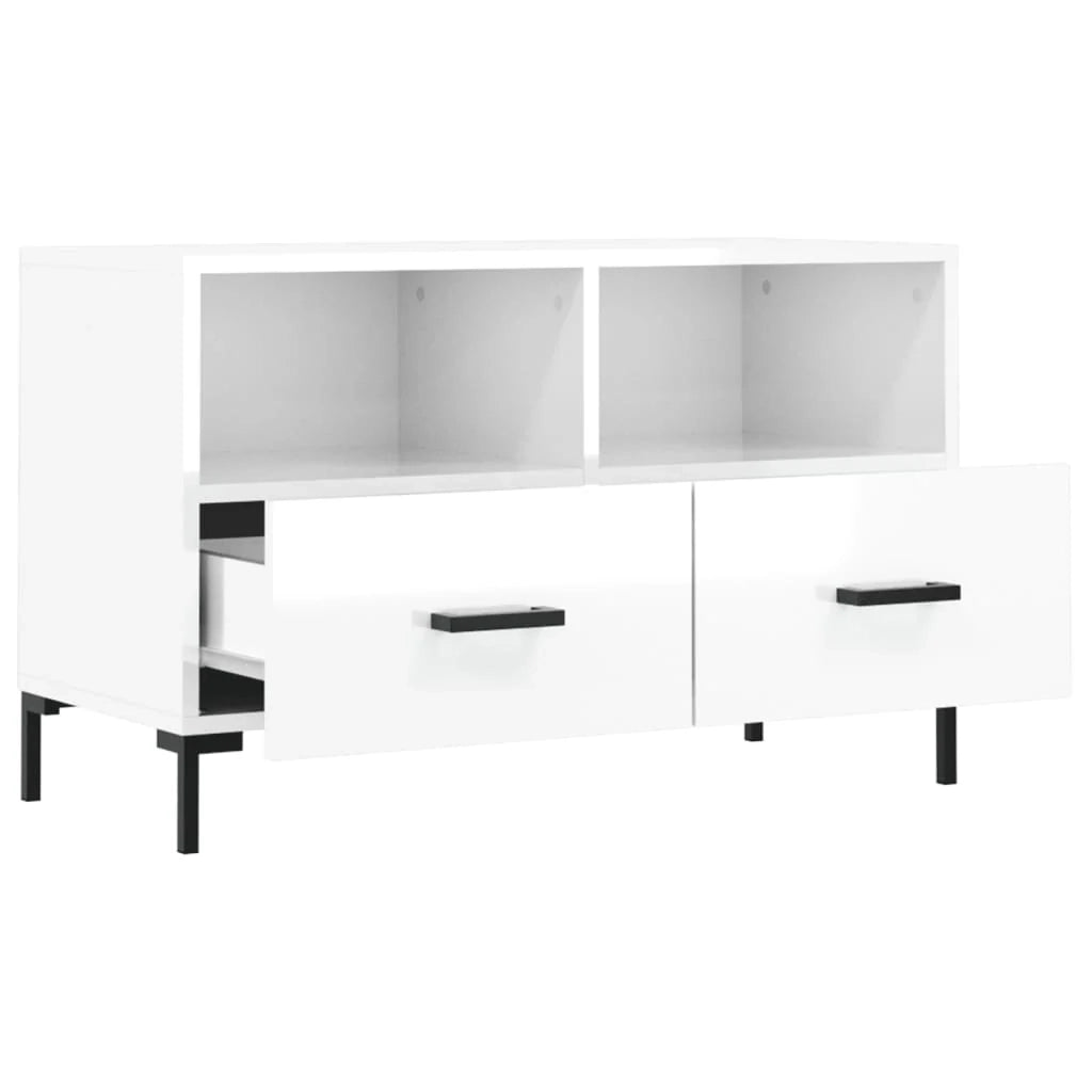 Mobile TV multimediale mensola TV credenza TV sala da pranzo soggiorno camera da letto finitura lucida 80 x 36 x 50 cm legno ingegnerizzato bianco 02_0027081