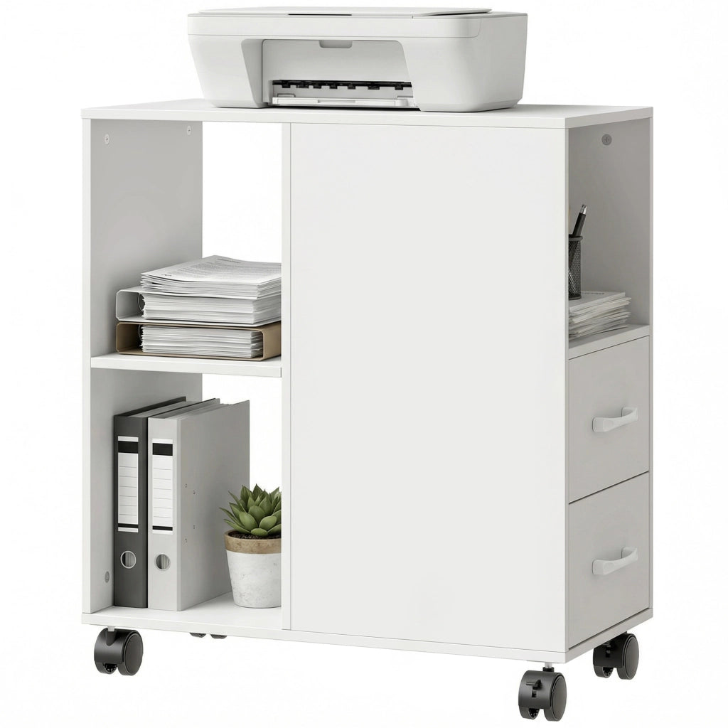 Cassettiera mobile con ruote, scaffale regolabile e scomparto aperto ¨C zephmum ¨C bianco