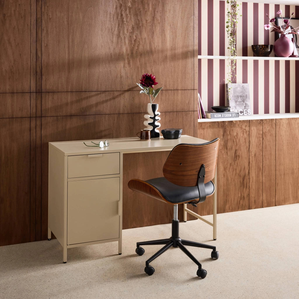 Scrivania per bambini in acciaio laminato, 1 cassetto, beige