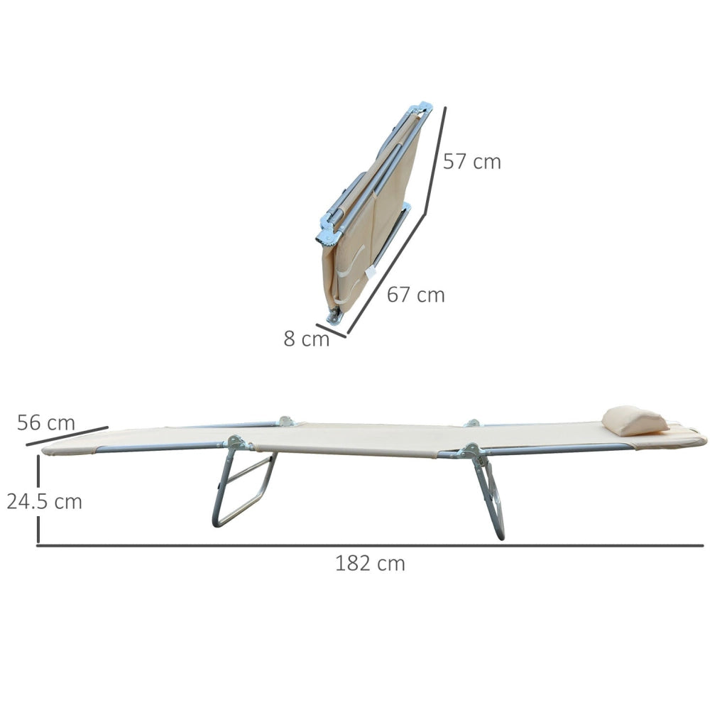 Set 2 Lettini Prendisole Pieghevoli 137x56x82 cm in Metallo Tessuto a Rete Beige