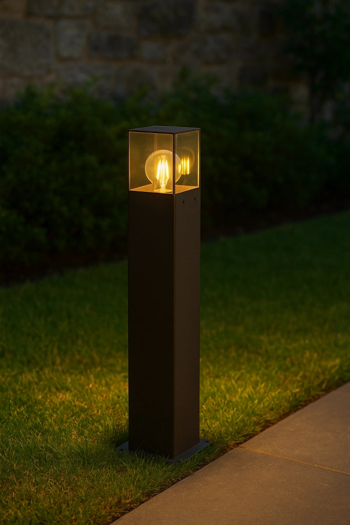 Paletto da Giardino LED con Attacco E27 IP44 – Lampada da Esterno H 44 cm Marrone con Diffusore Acrilico Trasparente – Illuminazione Vialetti, Terrazzi e Giardini – Compatibile Lampadina LED max 12W