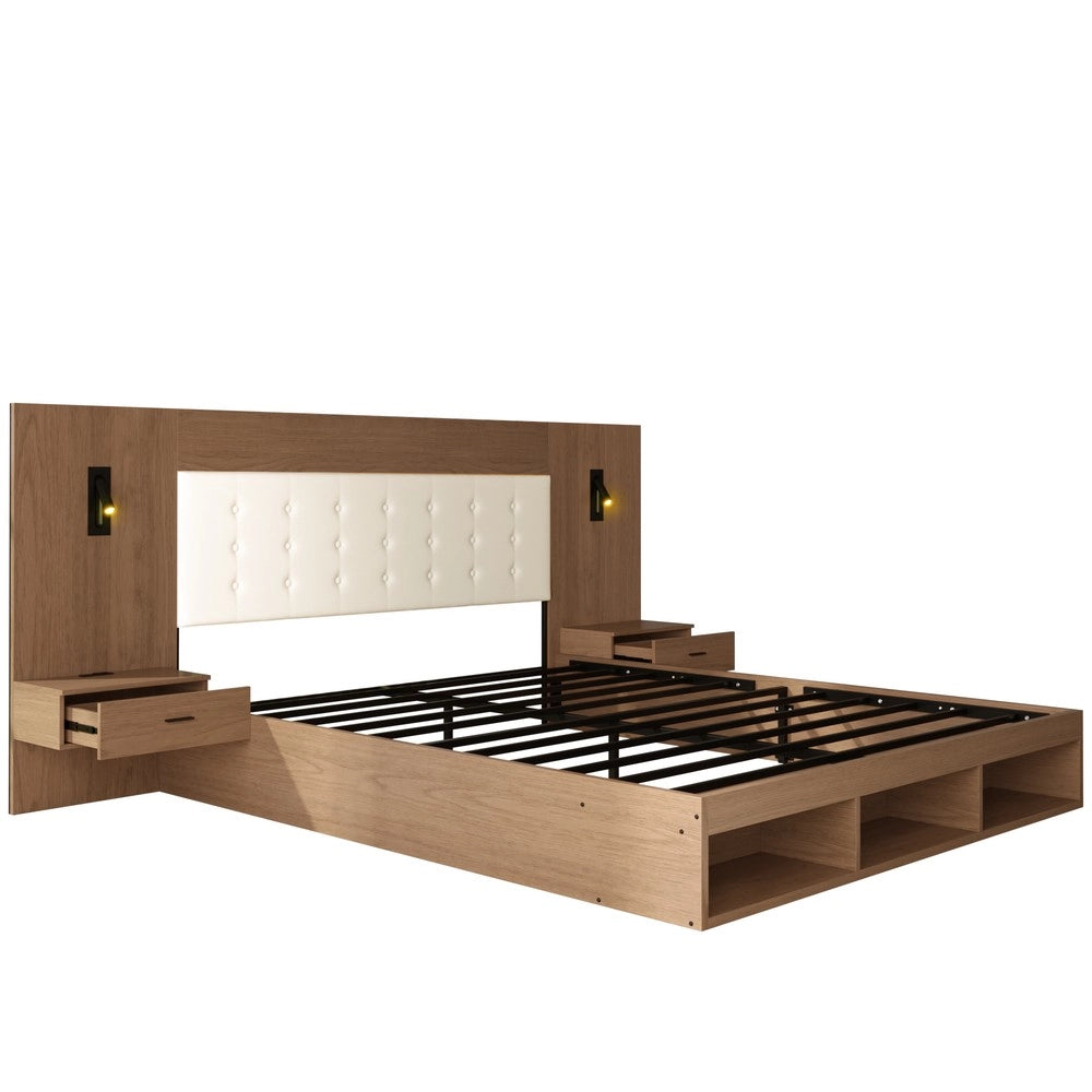 Letto matrimoniale con vano - Zephmum- 180x200cm- Legno noce- USB Type-C luce lettura