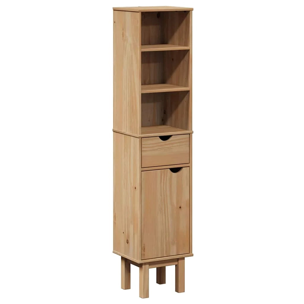 Mobiletto da bagno dal design rustico con contenitore ergonomico 35 x 30 x 159 cm legno massello color miele 02_0057610