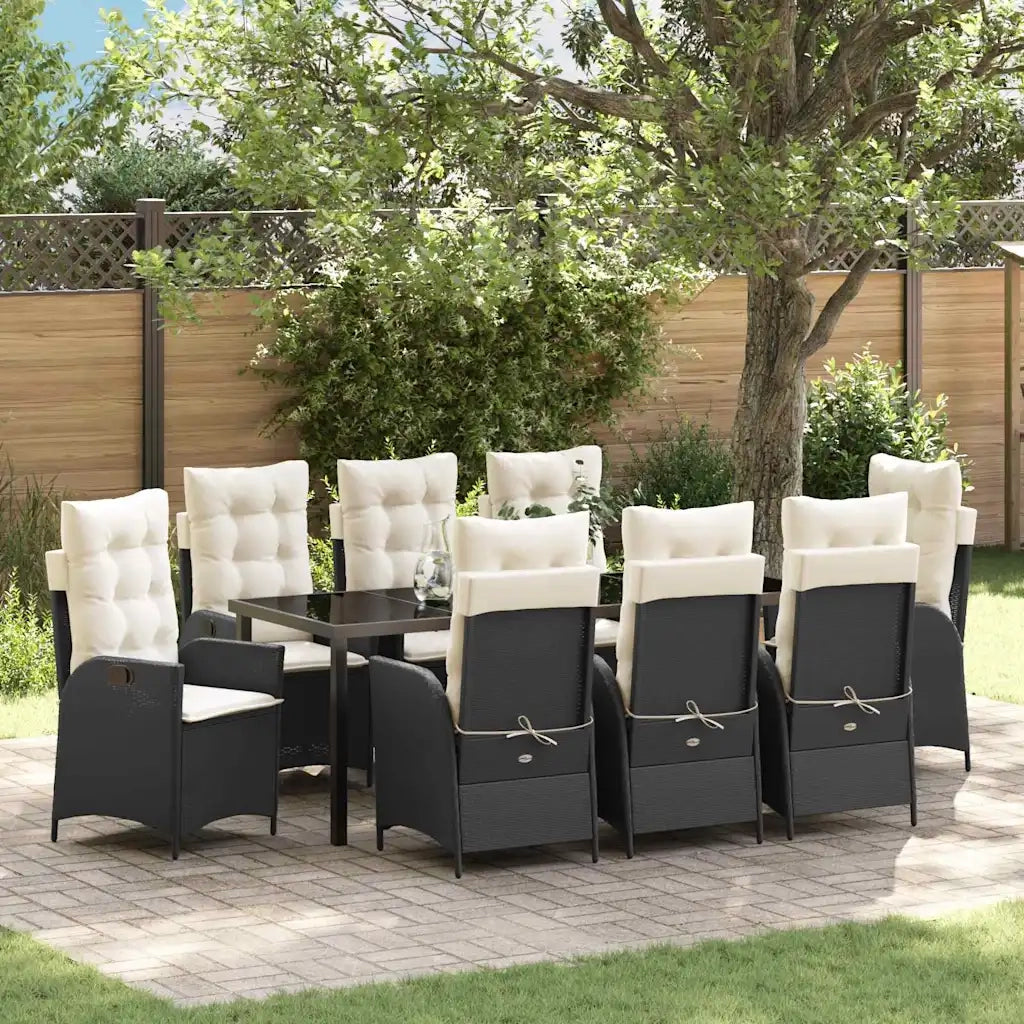 Set da Pranzo per Giardino con cuscino 9 pcs Nero polyrattan 3380483