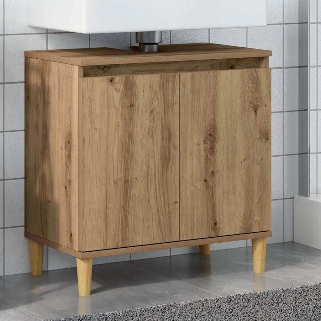 Mobile Lavabo-Armadietto da bagno Rovere Artigianale 58x33x60 cm Legno Multistrato 386658