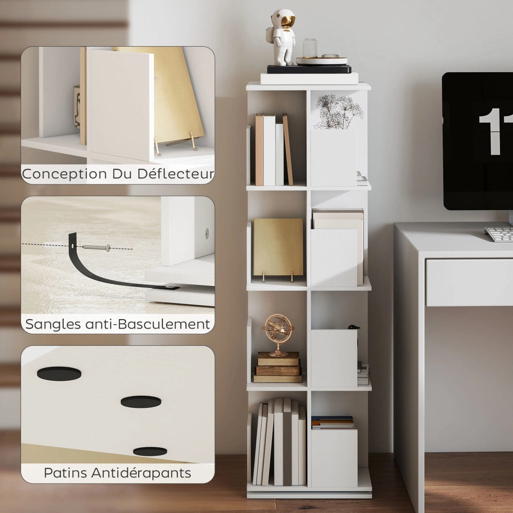 Libreria rotante a 4 livelli con scomparti ¨C zephmum ¨C bianco 39x39x128 cm
