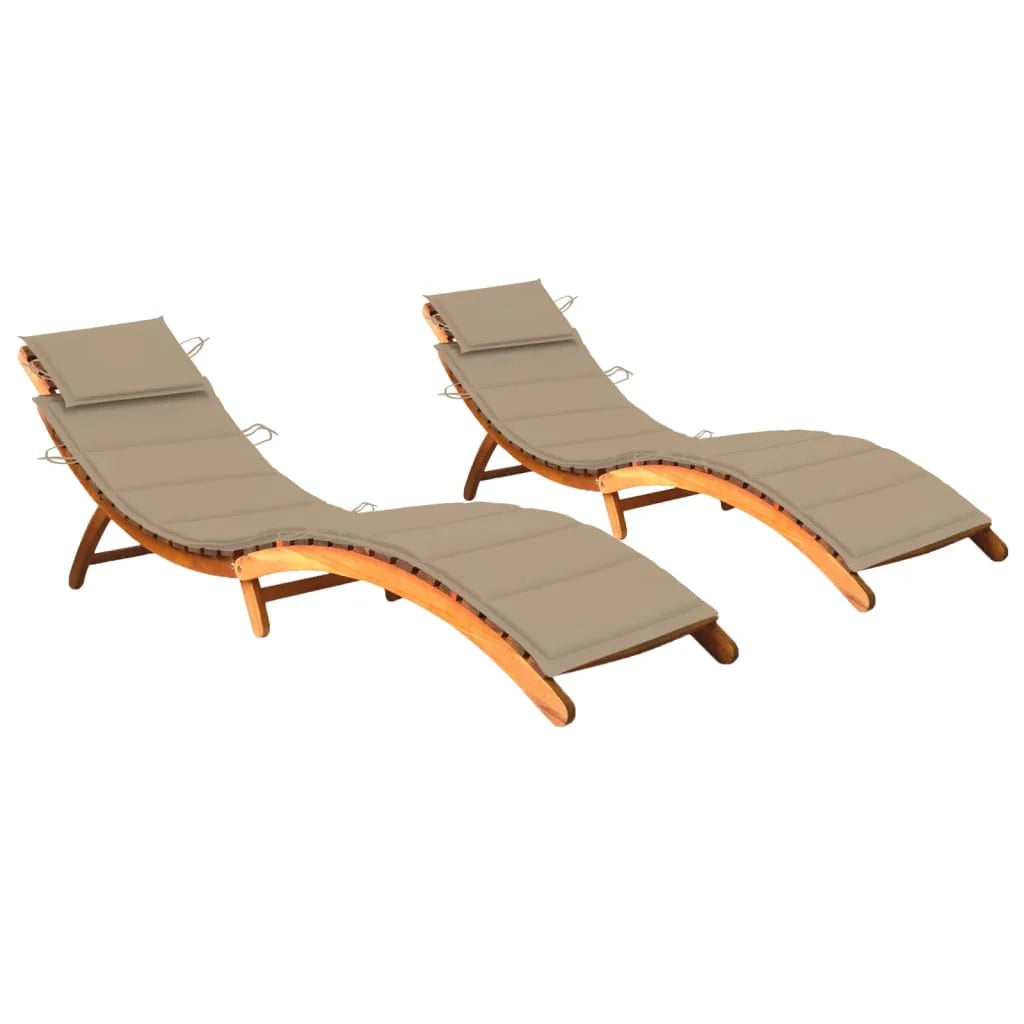 Set di 2 sdraio sedia a sdraio prendisole lettino da giardino terrazza mobile da esterno con cuscini legno massello di acacia 02_0012062