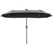 Ombrellone Doppio, Ombrello da Terrazza, Inclinabile, con Pannello Solare, 35 LED, struttura in acciaio, grigio, 2,92 x 1,50 x 2,18 m