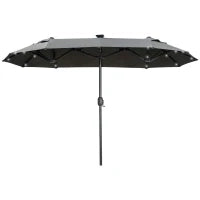 Ombrellone Doppio, Ombrello da Terrazza, Inclinabile, con Pannello Solare, 35 LED, struttura in acciaio, grigio, 2,92 x 1,50 x 2,18 m