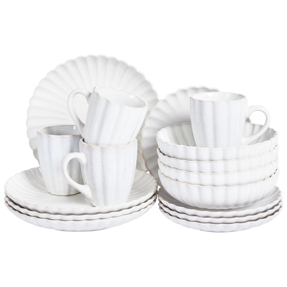 Set di 16 stoviglie in gres caolino fatto a mano con smalto reattivo Bianco Cucina effetto martello Sala da pranzo