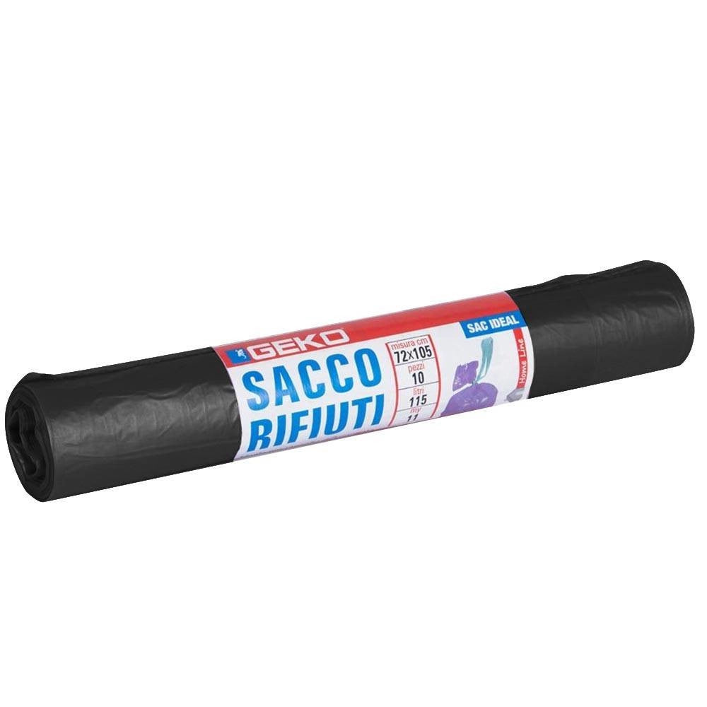 Trade Shop - Rotoli Sacchetti Buste Per Spazzatura 115lt 72x105cm Chiusura Con Laccetto Nero -