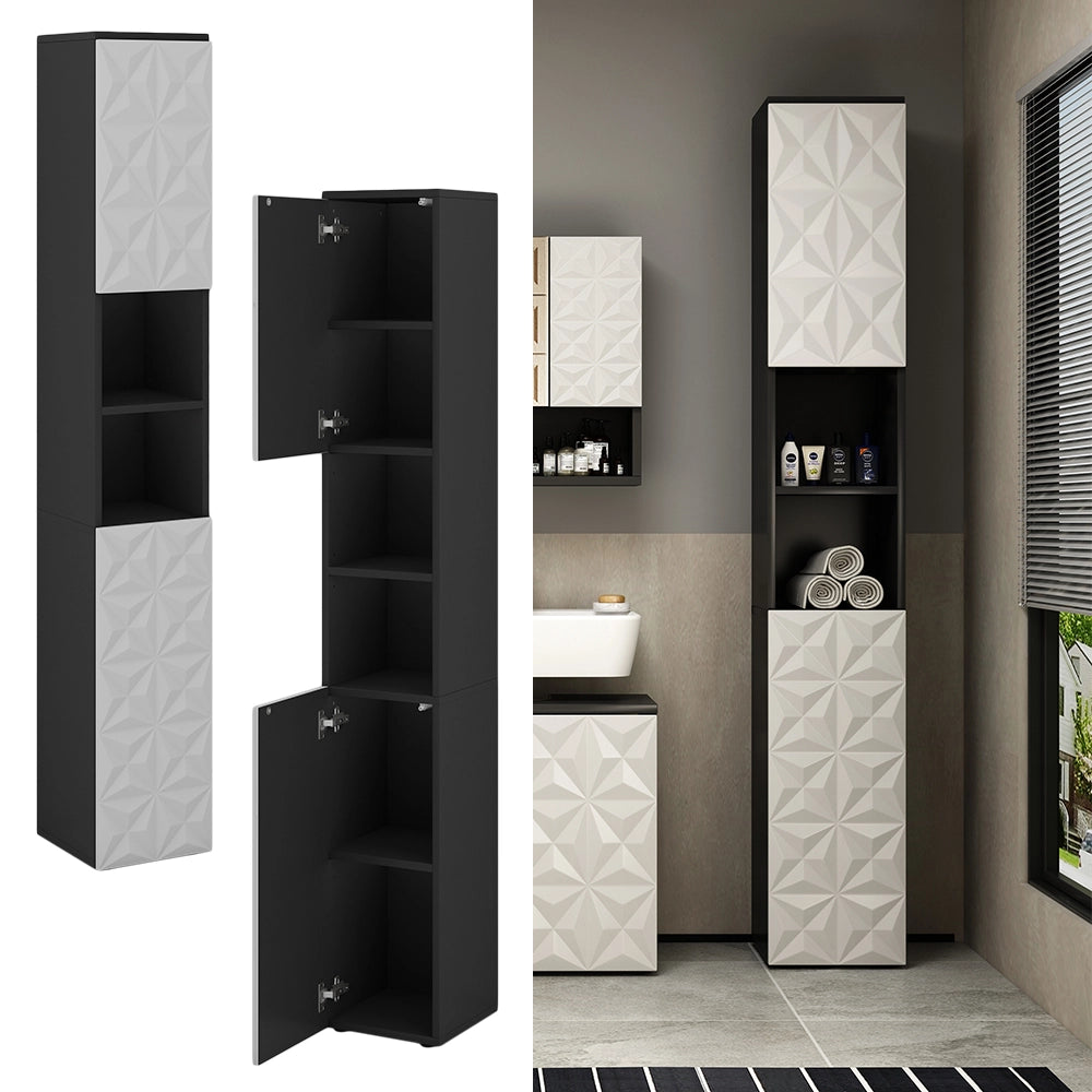 Vicco Armadio per il bagno Nero 30 x 189.5 cm con 2 ante e 3 scomparti