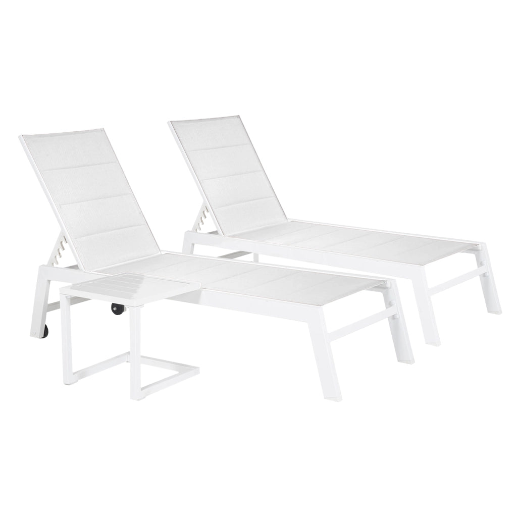 Set di 2 lettini BARBADOS in textilene bianco eTavolino - alluminio bianco