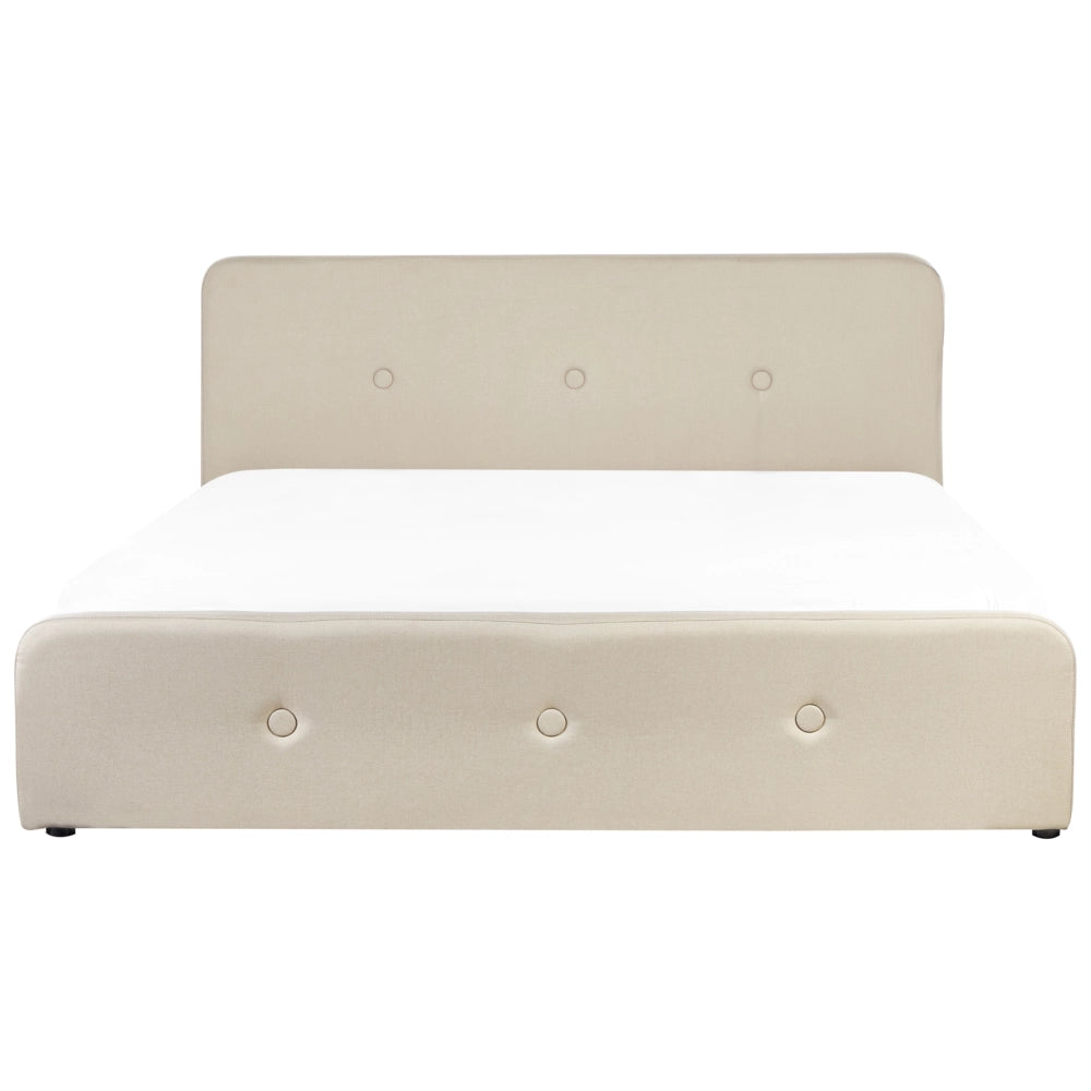 Letto a doghe Tessuto in poliestere beige Gambe in legno imbottite Pouf contenitore 180 x 200 cm Design moderno