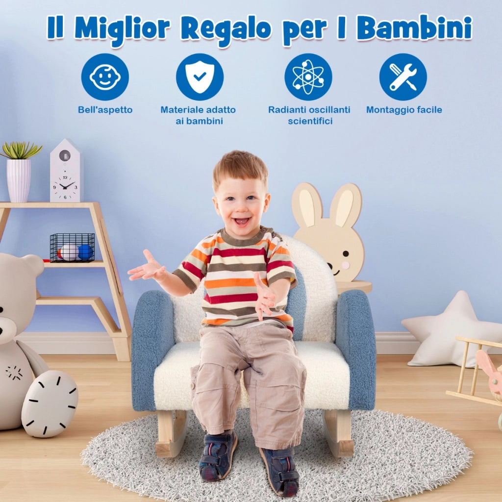 Sedia a dondolo per bambini per cameretta e stanza dei giochi, Divanetto singolo con gambe in legno Blu-Divani per bimbi