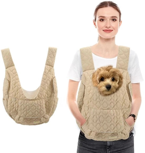 Zak da Spalle per Animali - Adattabile - Con Cintura di Sicurezza e Piattaforma Rimovibile - per Cani - Gatti e Conigli - Colore Cachi