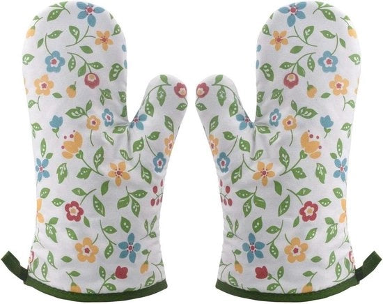 Manopole per forno resistenti al calore - resistenti al calore - disegni divertenti - fiori verde brillante