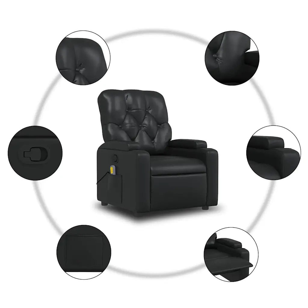 Divano Sedia-Poltrona Reclinabile Nera in Similpelle 329668