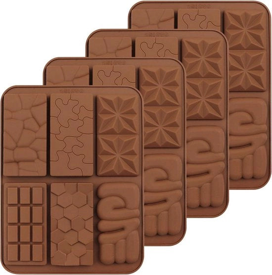 Mallen in Silicone per 4 pezzi per Snacks e Cioccolato - Forme Quadrangolari - Ideali per Biscotti e Cubetti di Ghiaccio - Materia: Silicone - Colore: Marrone