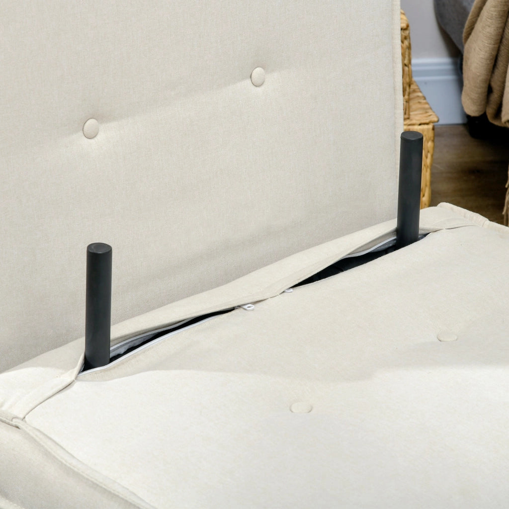 Poltrona Letto Singolo Reclinabile 72x78x79 cm con Cuscino in Tessuto Effetto Lino Beige