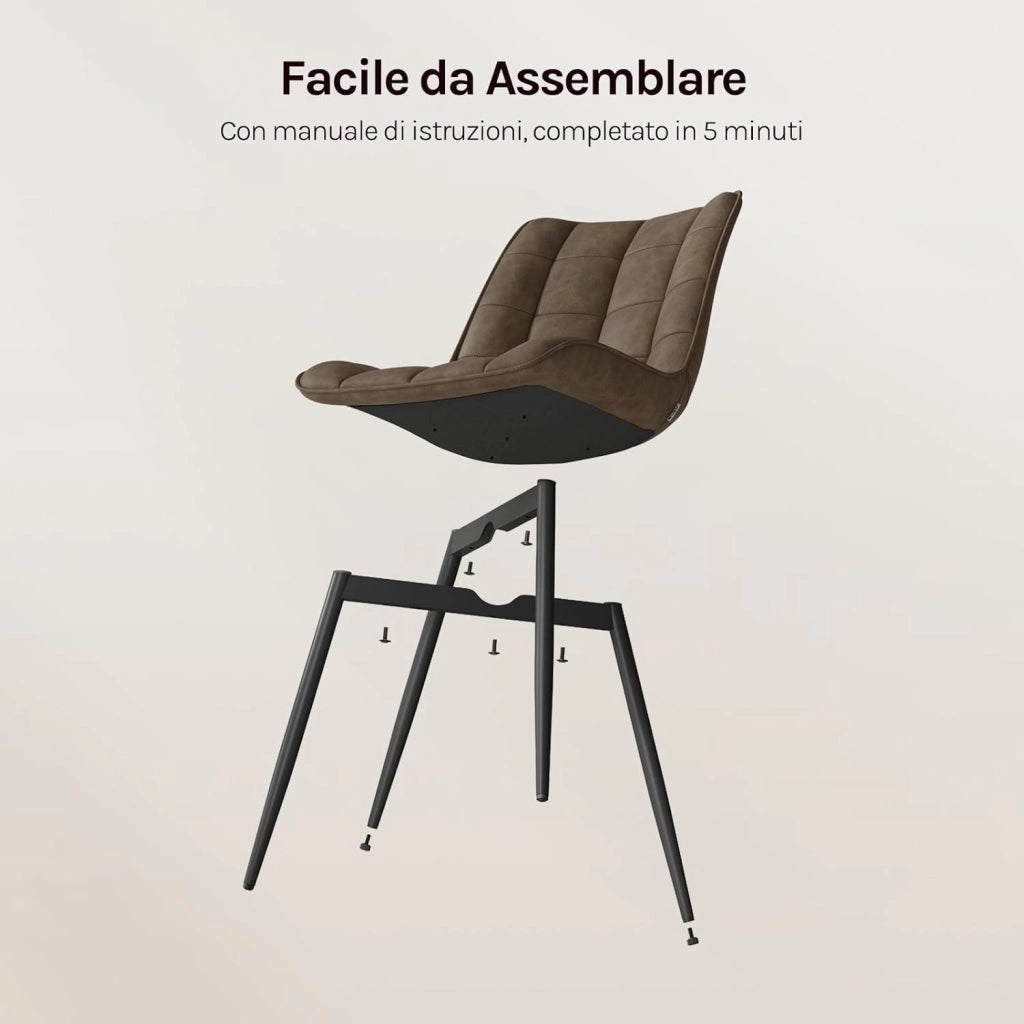Sedie da Pranzo con Schienale senza Braccioli Sgabello in Ecopelle per Cucina Marrone BH207br-2