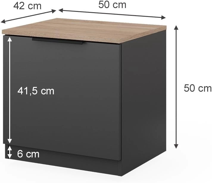 Comodino camera da letto Betti, Antracite/Sonoma, 50 x 50 cm, per riporre oggetti di uso quotidiano e combinabile